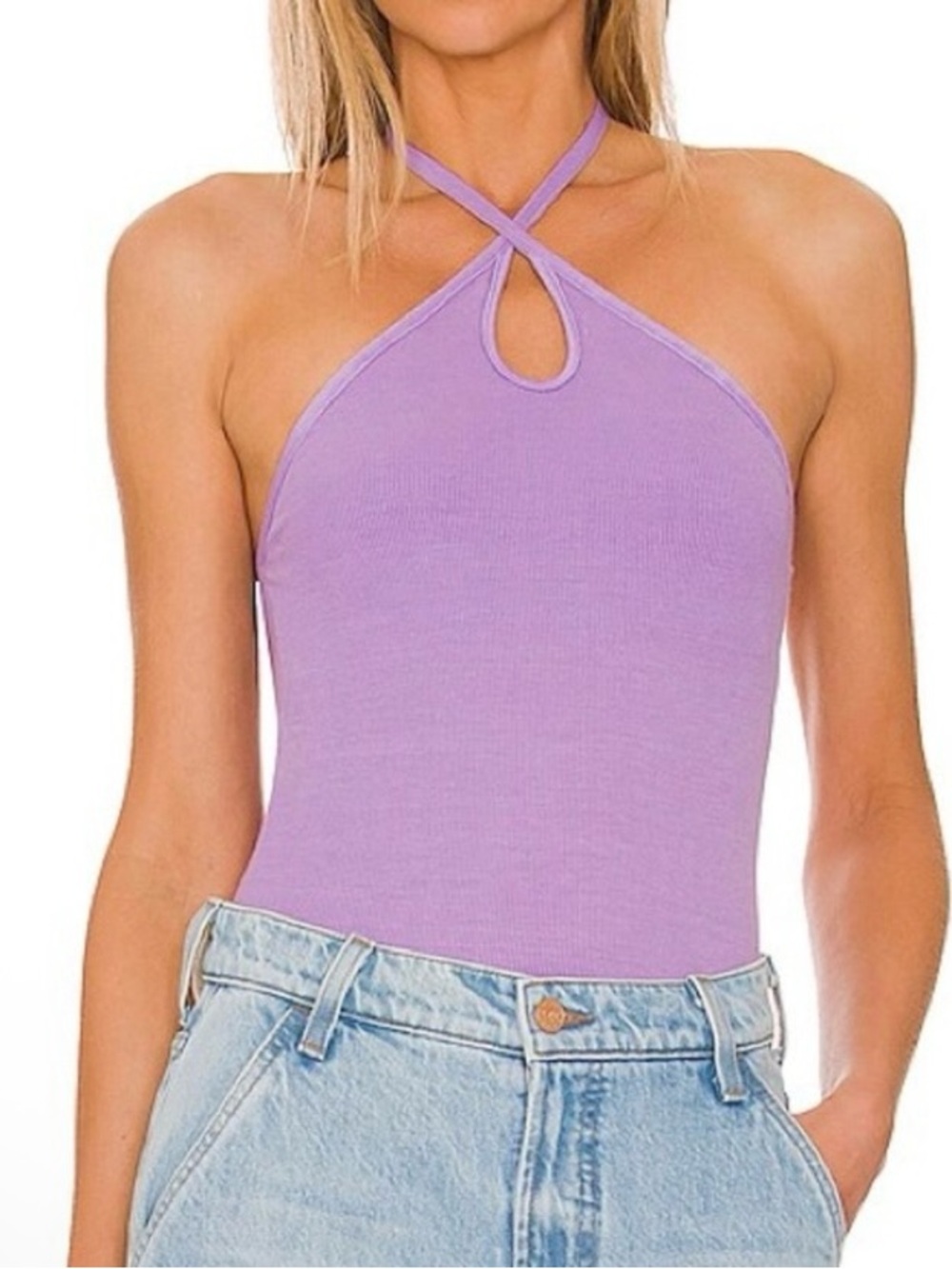 Enza Costa Keyhole Halter Bodysuit NWOT Purple Size Small